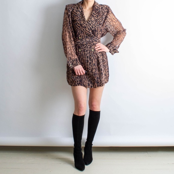 Vintage 90’s Sheer Sleeve Blazer Leopard Print Dress - Picture 2 of 6